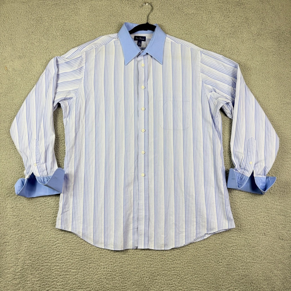 Paul Frederick Mens Striped Dress Shirt 17-36 Blue White Cotton Dobby‎